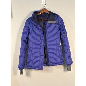 Land's End Blue Long Down Winter Womens XS (2-4 )Coat Puffer Removable Hood  Zip